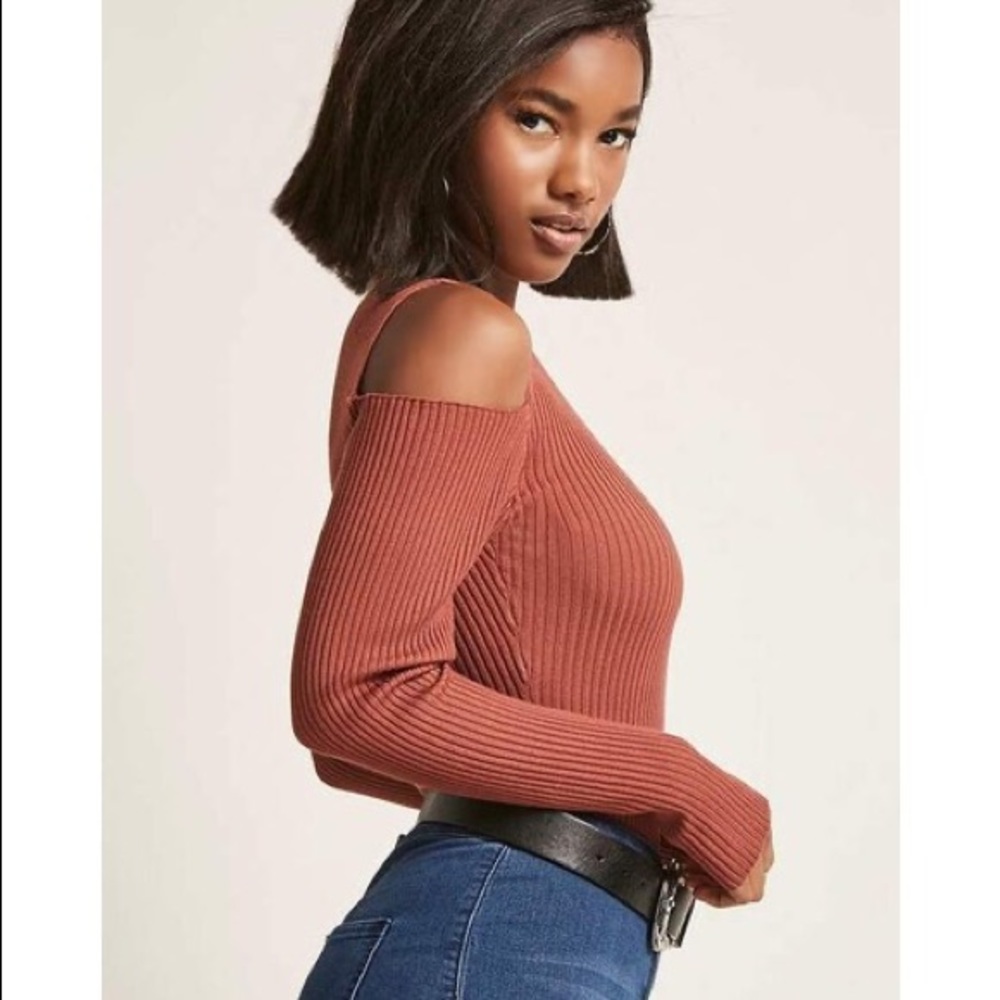 Knit Cold Shoulder Ribbed Bodysuit - Picture 3 of 12